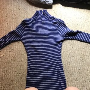 blue and white stripped turtle neck top